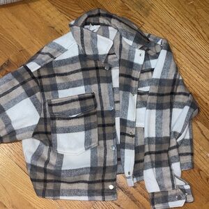 Plaid Button-Up Cropped Jacket